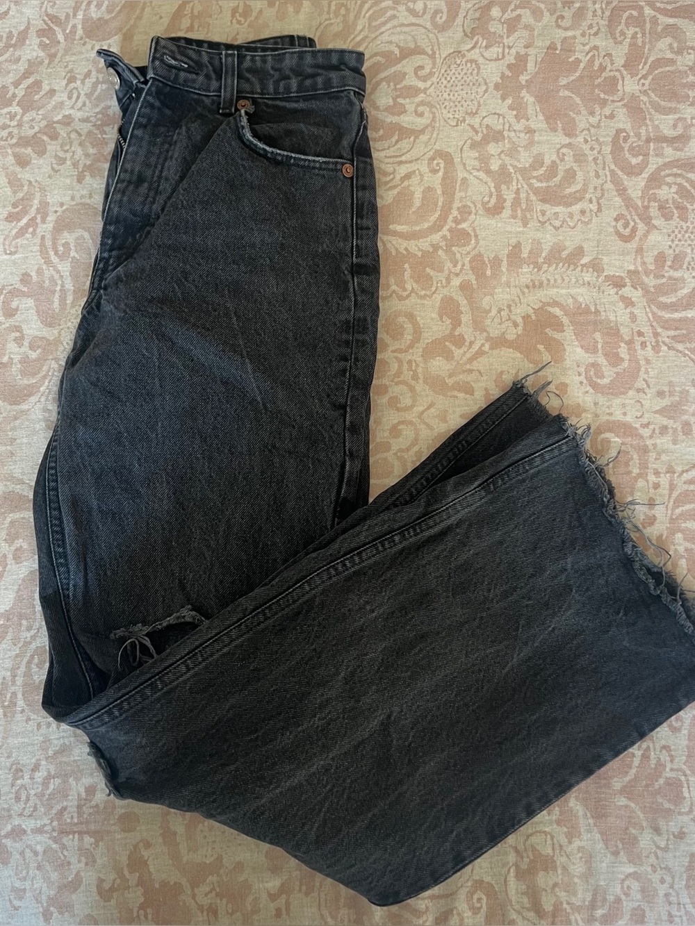 Zara ripped distressed wide leg jeans